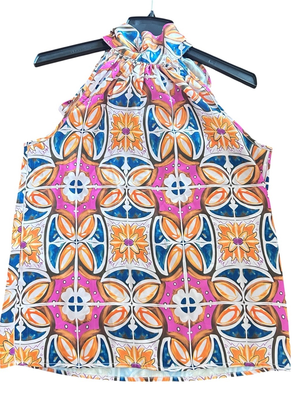 Rachel Zoe Multicolor Printed Halter Neck Tie Back Blouse Size M